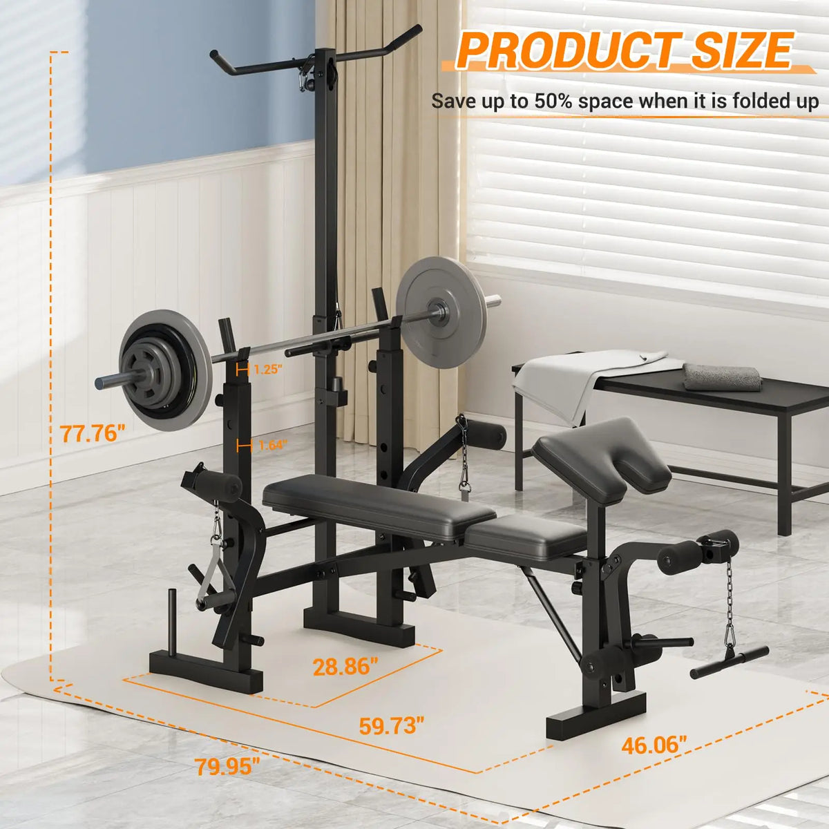 Foldable Six In One Adjustable Weight Bench For Home Gym