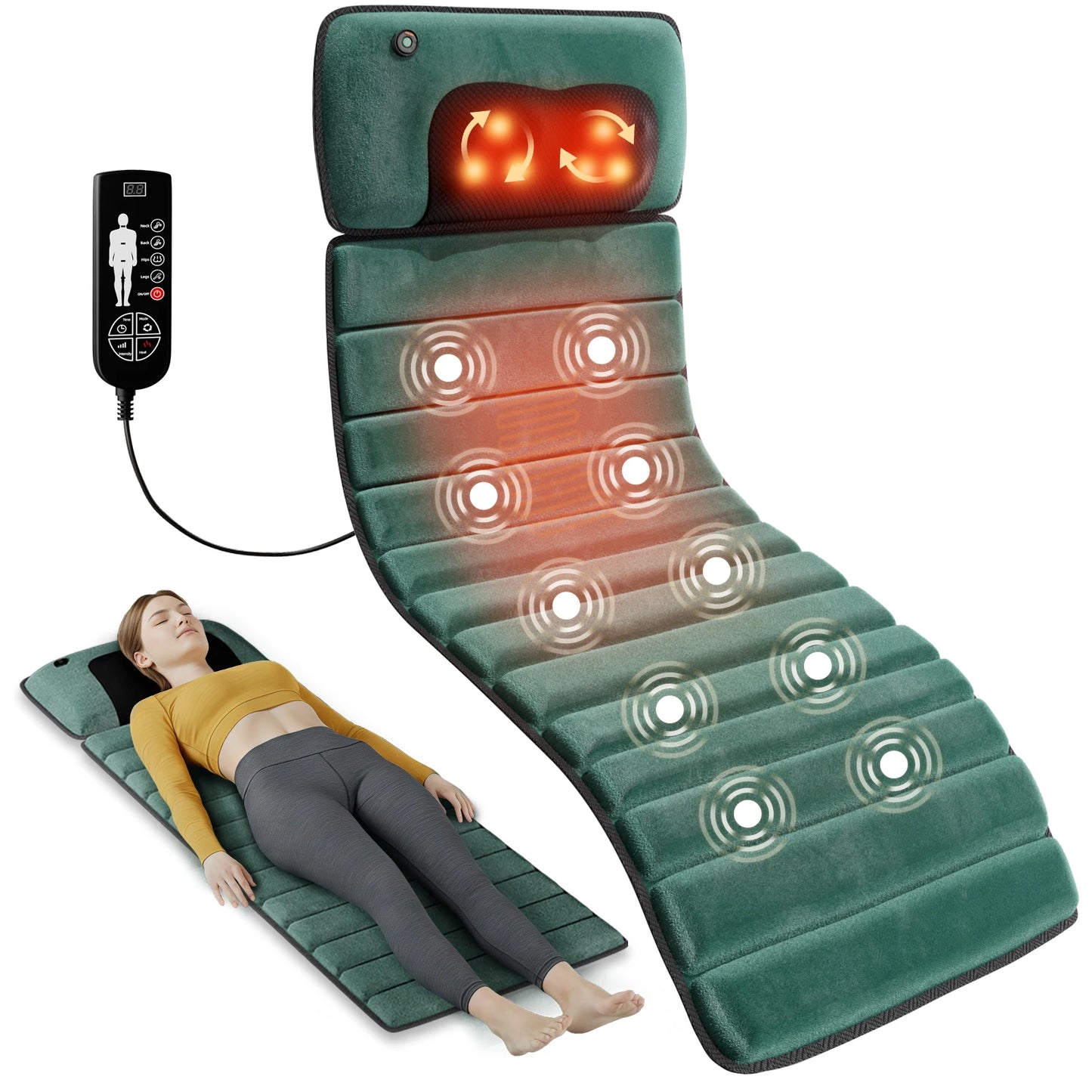 Deep Tissue Heat Massage Mat With Ten Vibrating Motors