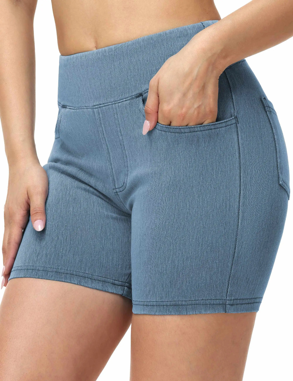 The Gym People Women High Waisted Stretch Denim Shorts