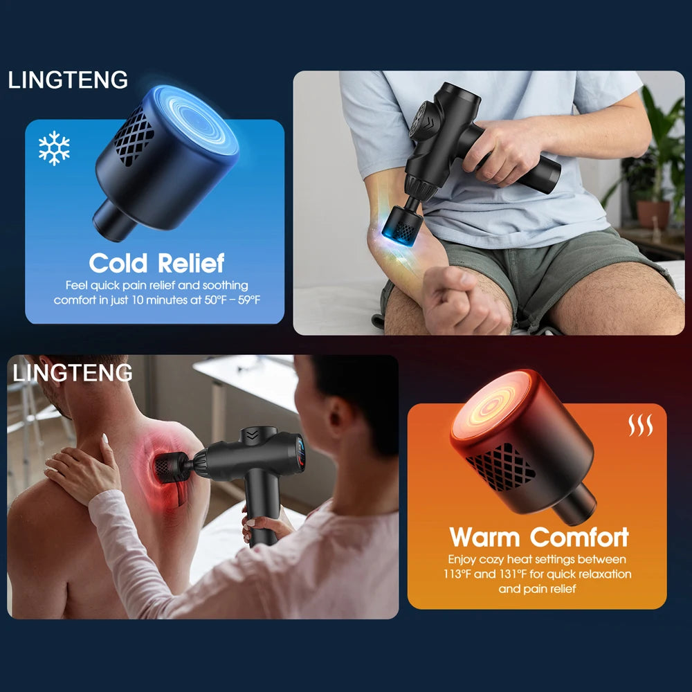 LINGTENG Massage Gun with Hot and Cold Functions, Deep Tissue Massage Gun, Back and Neck Massager, Muscle Percussion Massager, Handheld Massager, 7 Massage Heads, Comes with Storage Case, Christmas Gift, Birthday Gift, Sports