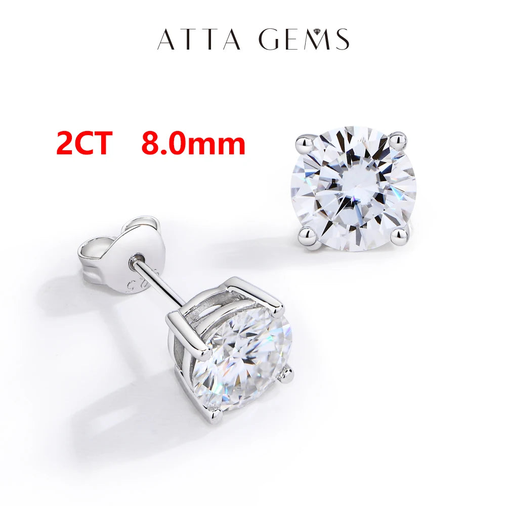 ATTAGEMS Moissanite D VVS1 Four Claw Earrings 925 Sterling Silver