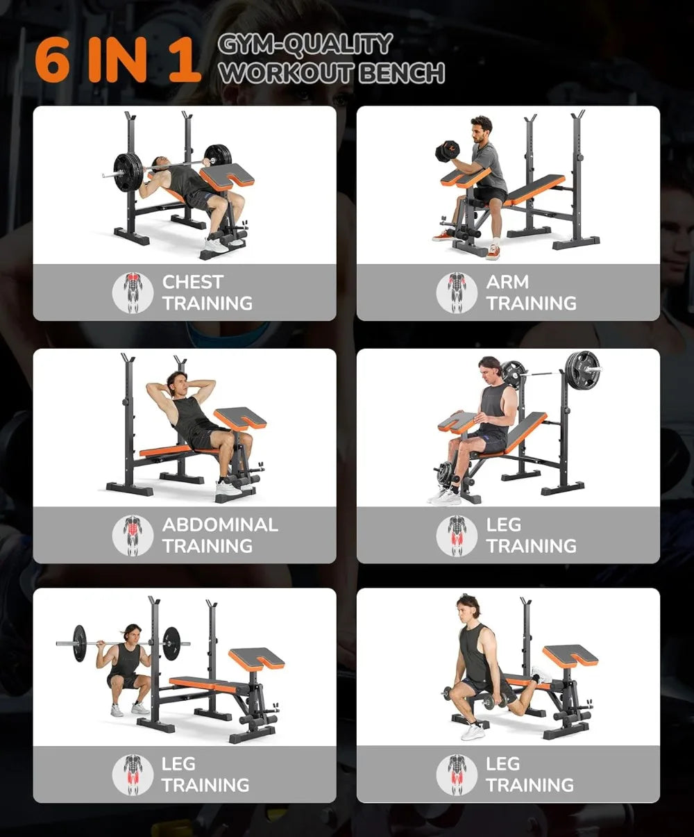 6In1 Weight Bench Set Leg Press Preacher Curl Squat Rack