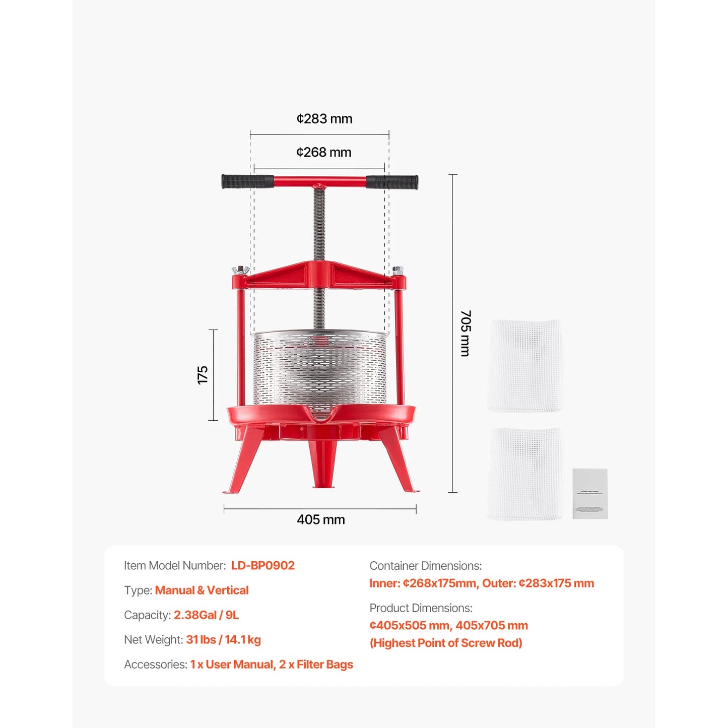 SucceBuy Fruit Wine Press Stainless Steel Manual Juicer