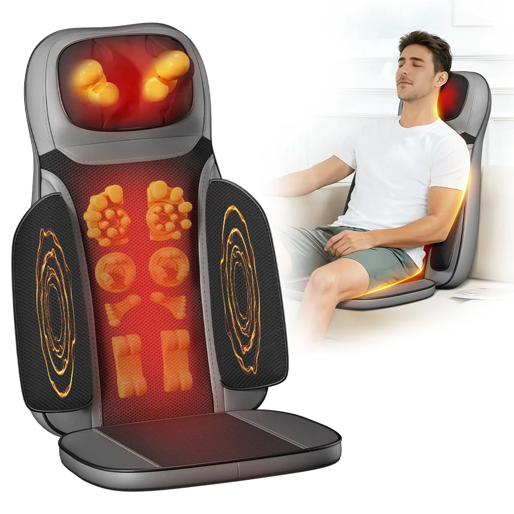 Shiatsu Neck Back Massager with Heat, Adjustable Massage Chair Pad Back Support Massage Seat Cushion for Full Body Massager Gifts for Dad Mom, Adjustable Intensity and Height for Office Chair and Home Use