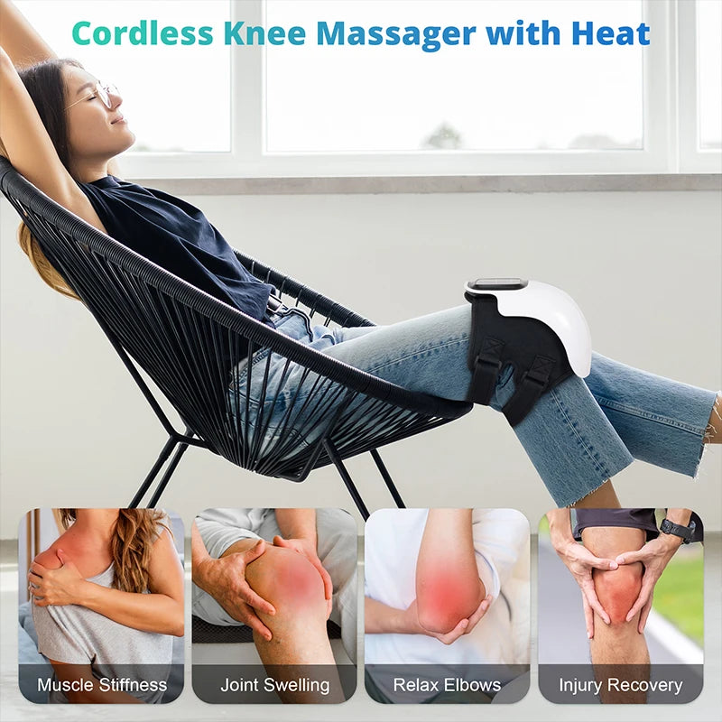 Medcursor Electric Heating Massage Knee Pad Wireless Heated Knee Massager Temperature Hot Compress Vibration Massage (Grey)