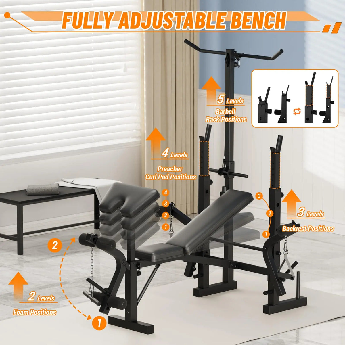 Foldable Six In One Adjustable Weight Bench For Home Gym