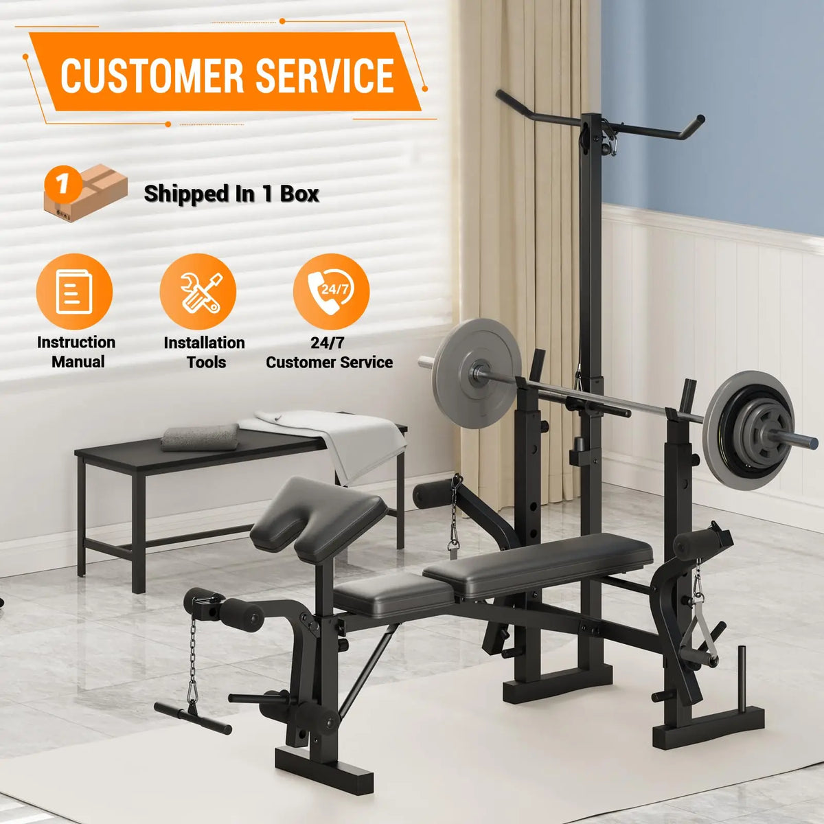 Foldable Six In One Adjustable Weight Bench For Home Gym