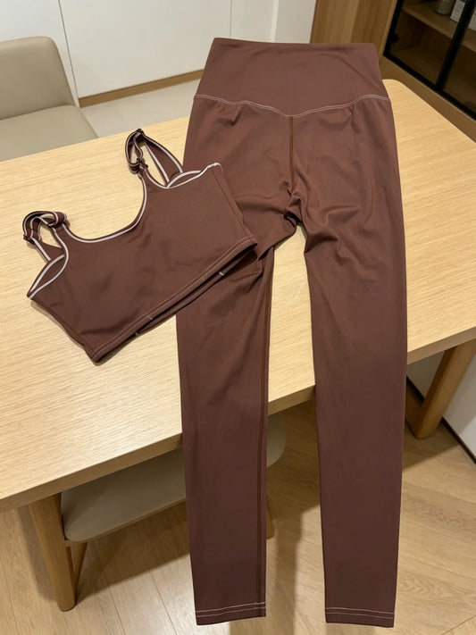 Women's Yoga Set With Short Sleeve Top And High-Waist Abs