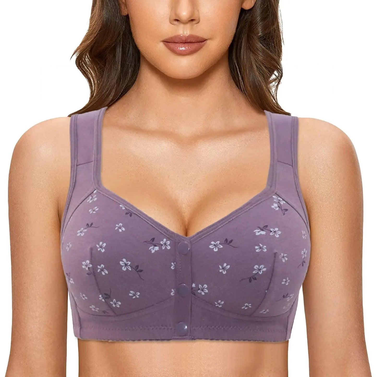 Elegant Front Buckle Floral Nursing Bra For Women Breathable Support