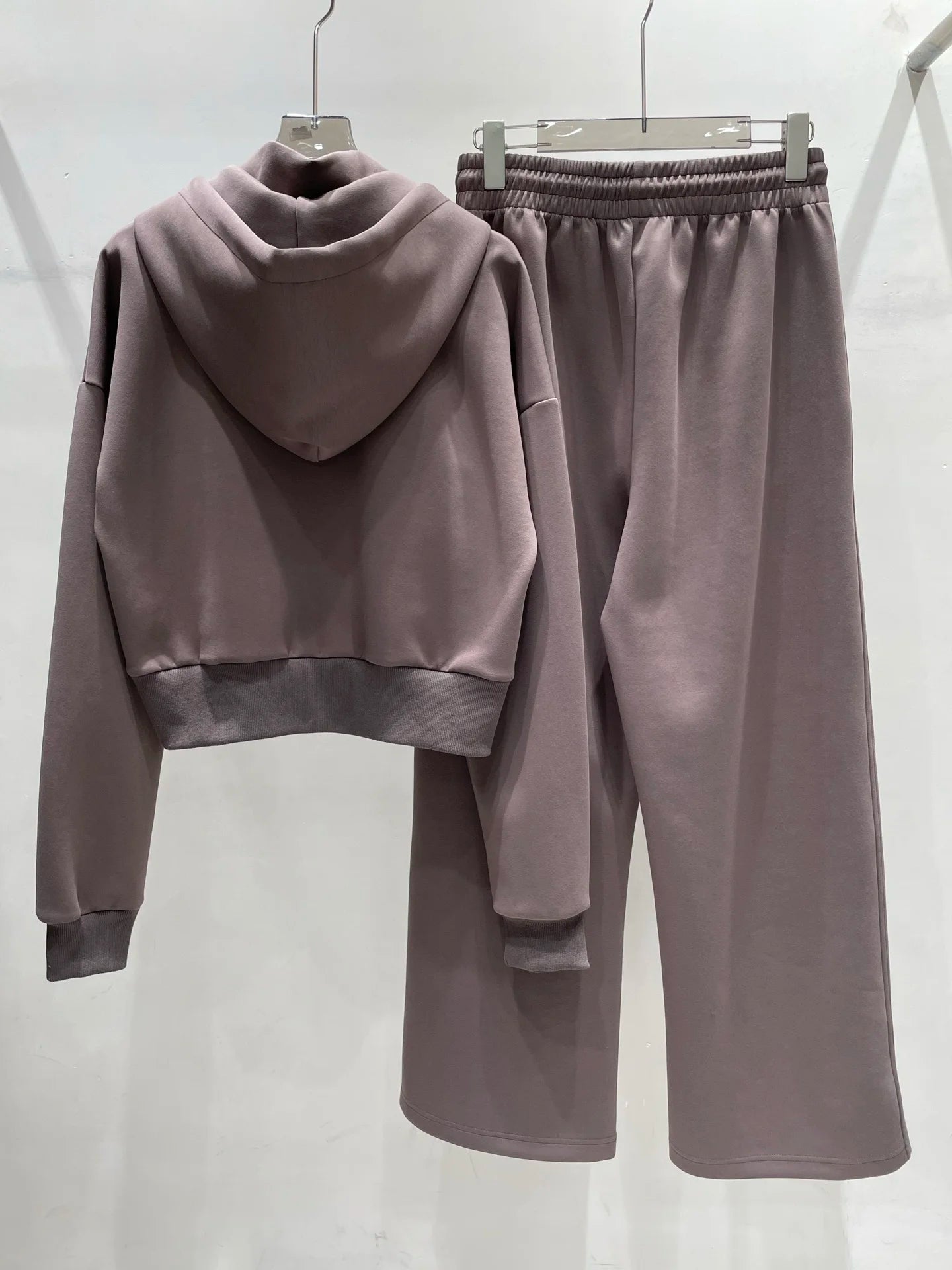 Women's Hooded Cropped Sweatshirt and Wide Leg Sweatpants Set ZX18585