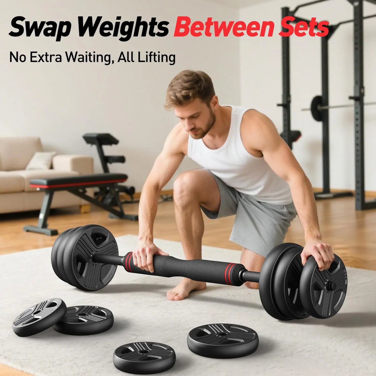 FED Fitness 5-in-1 Adjustable Dumbbell Set 20/35/45/70/90 Lb