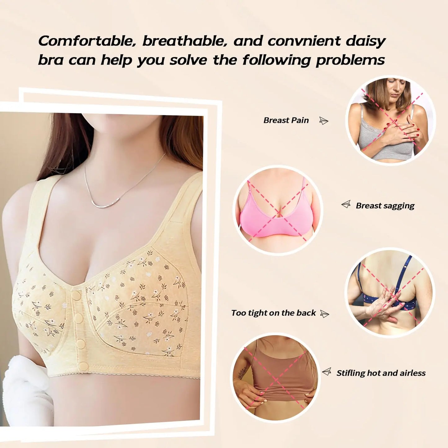 Elegant Front Buckle Floral Nursing Bra For Women Breathable Support