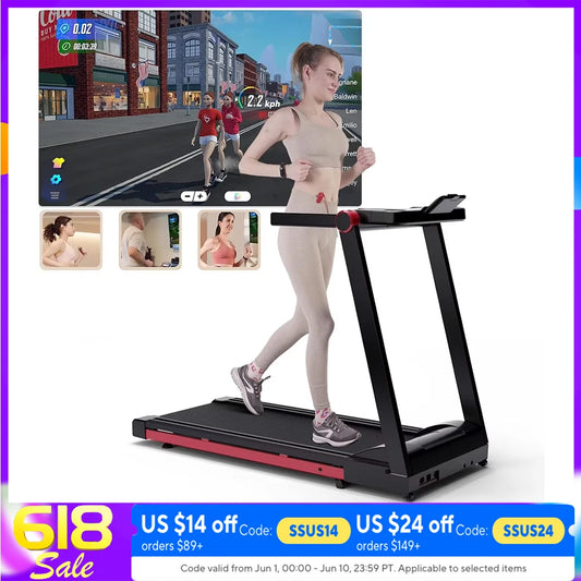 Superun 3.5HP Foldable Treadmill With 6 Percent Incline Bluetooth App 350lbs