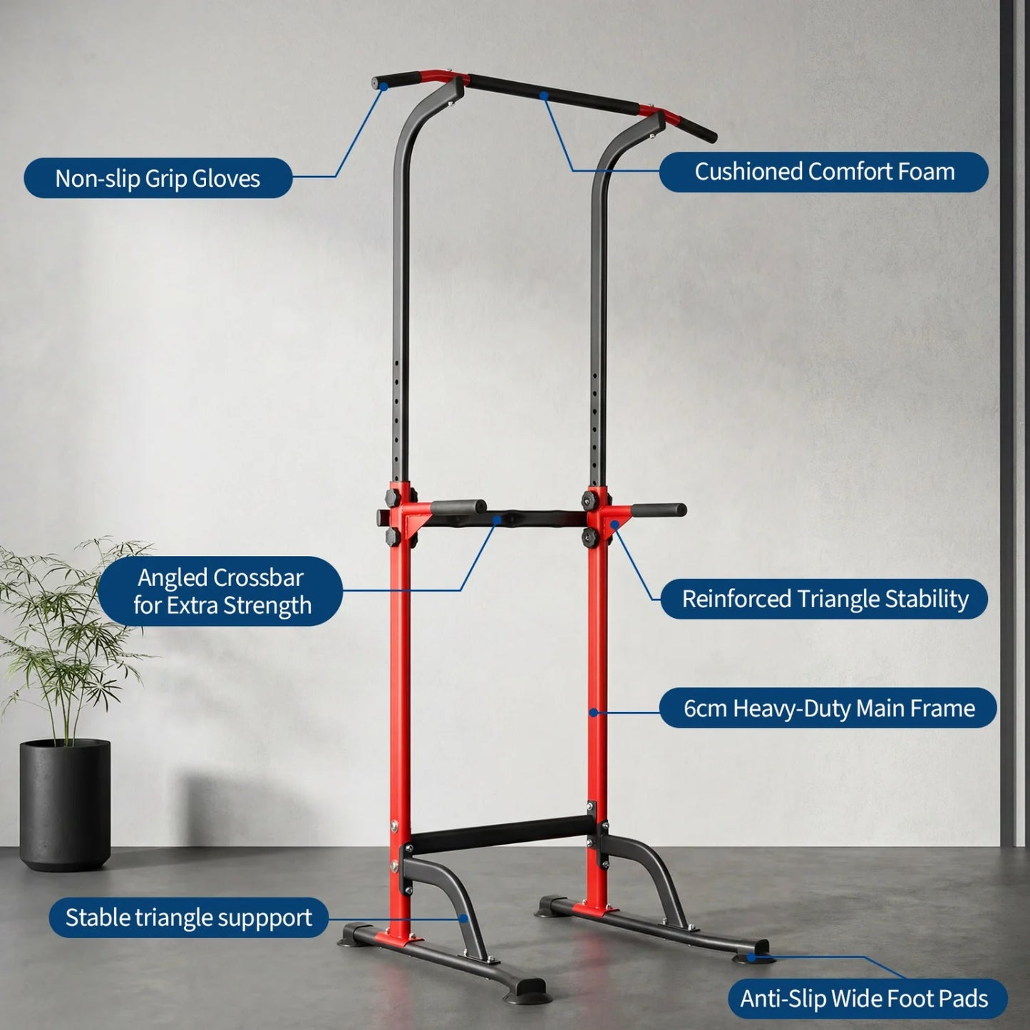 HiMISS Power Tower Adjustable Pull Up Dip Station Body Workout