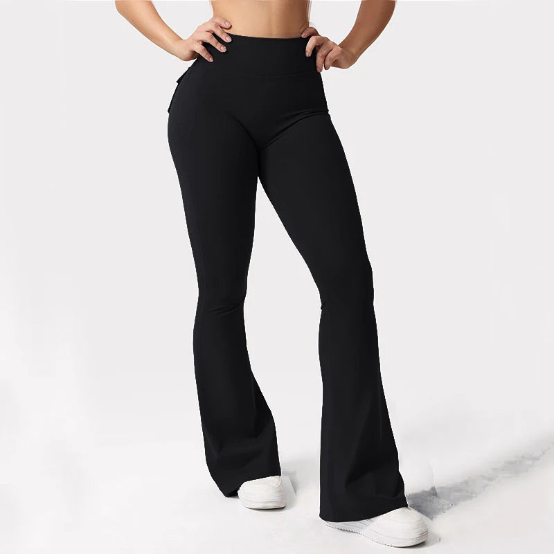 Summer Women's Cargo Pocket Fitness Tights High Waist Running