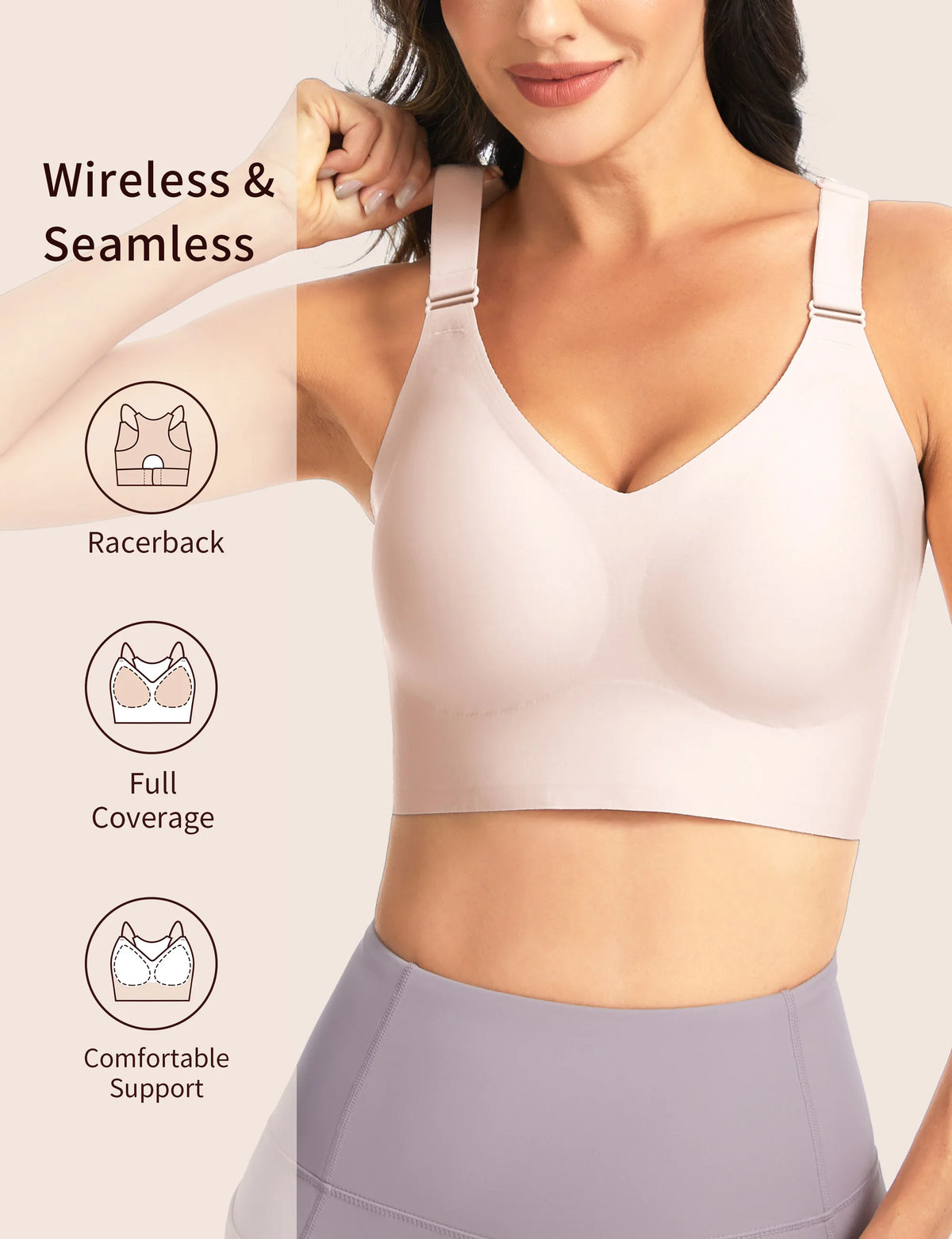 The Gym People Womens Wireless Push Up Racerback Seamless Bralette