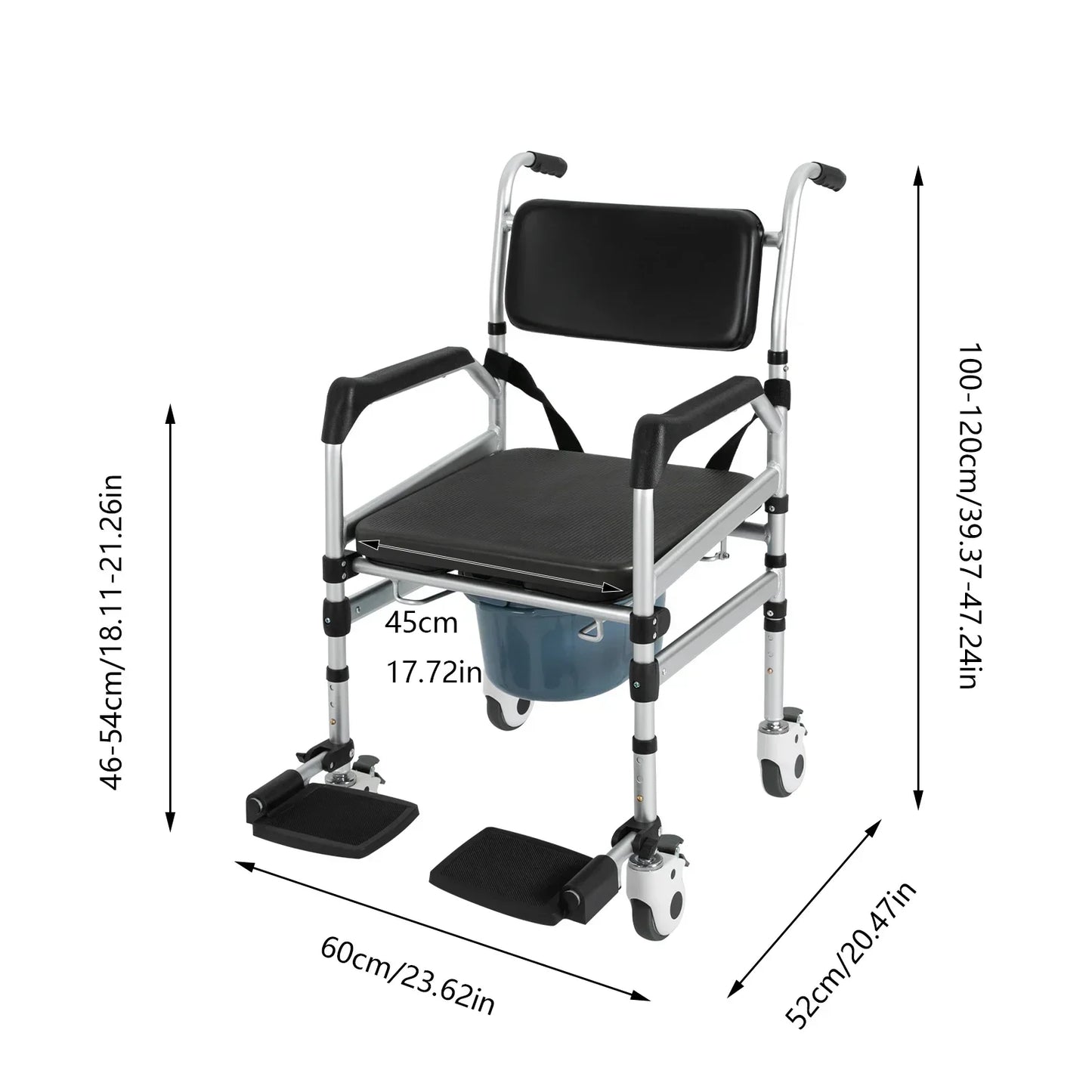 Bedside Wheelchair Rolling Shower Chair With Wheels And Arms