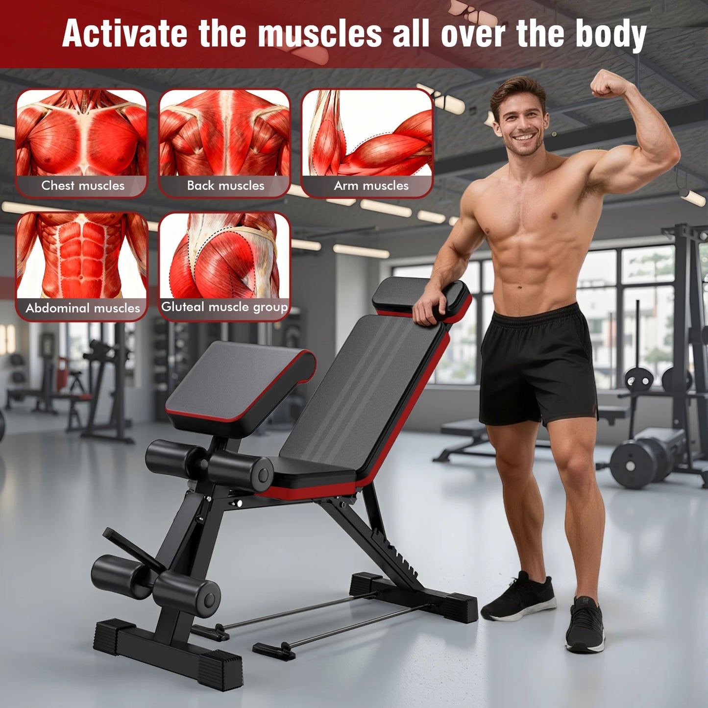 7 Level Foldable Weight Bench With Extended Headrest