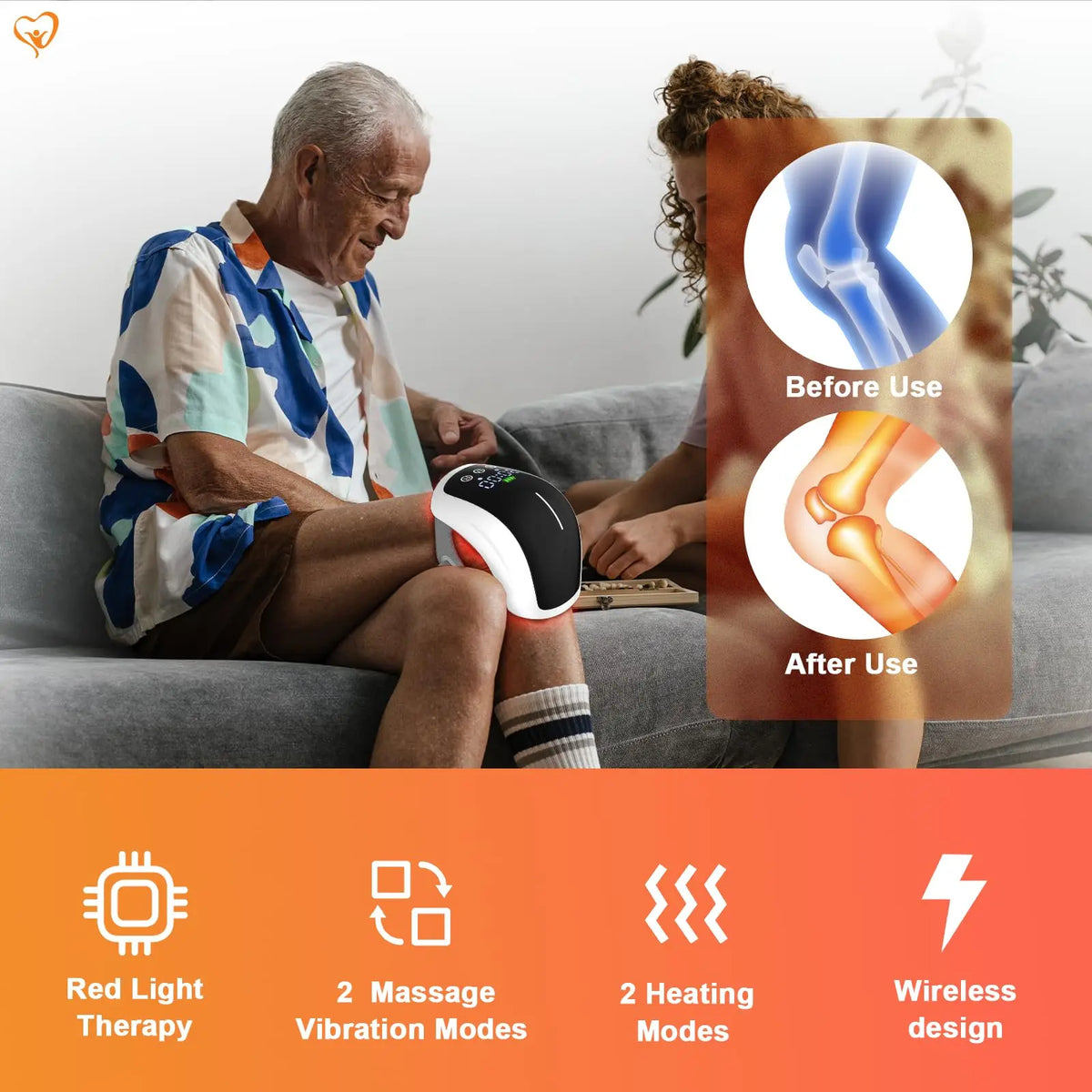 Electric Heated Knee Massager 210 Pieces Infrared Light Therapy Intelligent Vibration Heating Pad for Knee Pain Relief Joint Muscle Injury Recovery Portable Leg Care Brace Personal Health Relaxation Massager Device