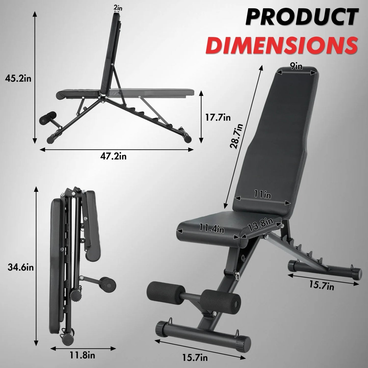 HiMISS Foldable Weight Bench For Home Gym With Multi-Position Adjustments