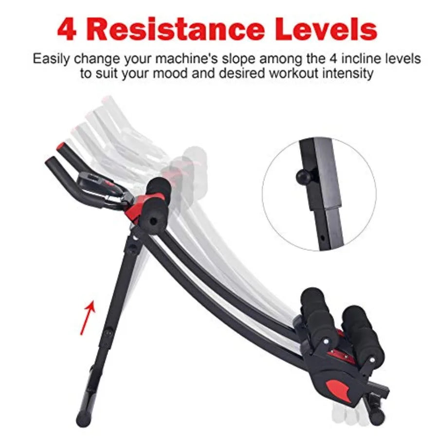 Home gym ab machine: steel frame black 4 intensity levels + digital display foldable core trainer for abdominal strength traini