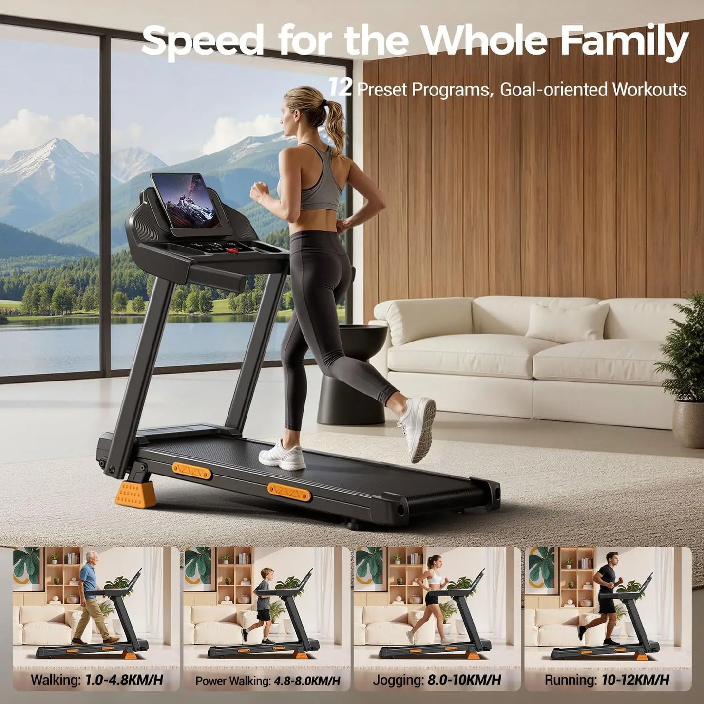 3-In-1 Foldable Treadmill With Incline Handle And 12 Programs