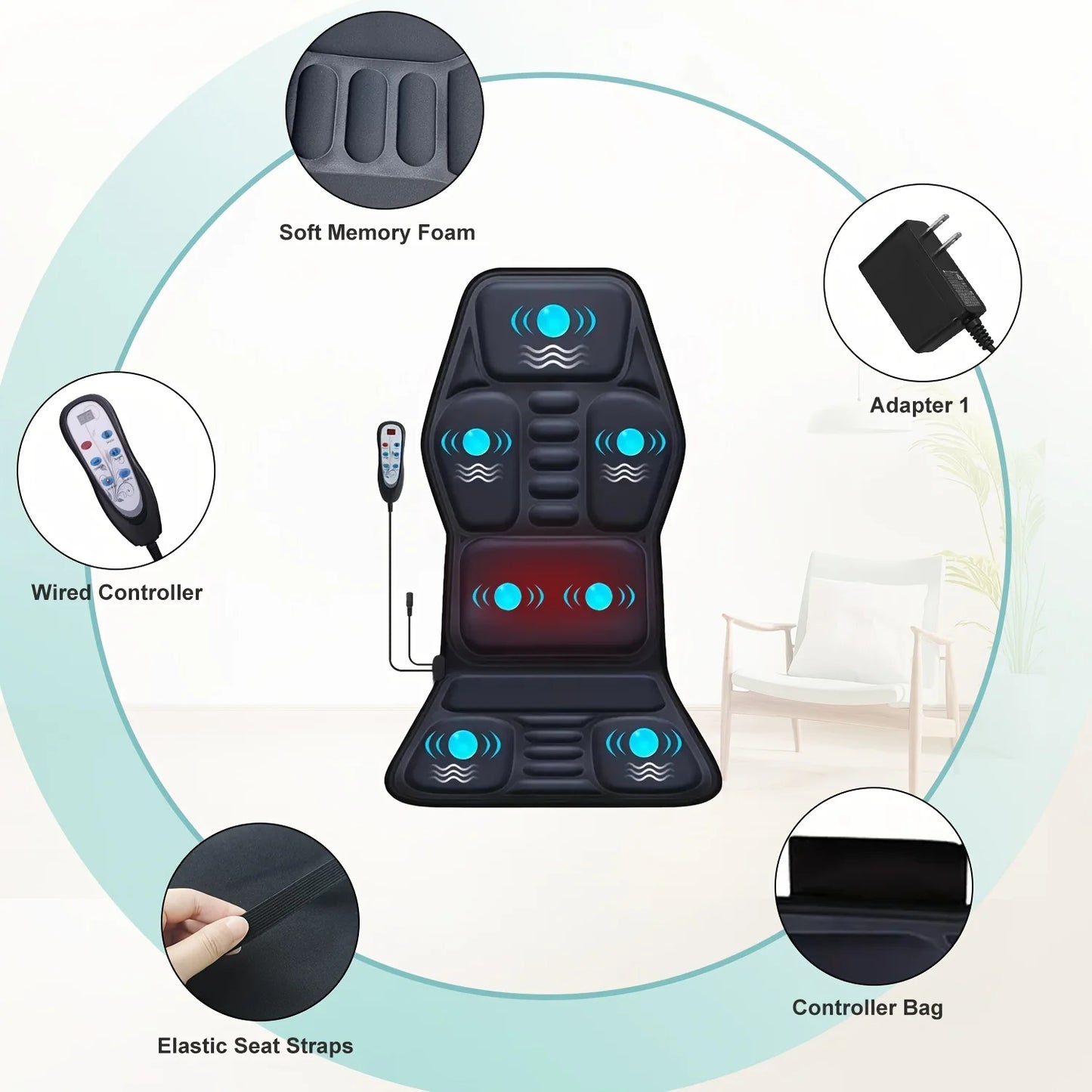 HIMOUTA Electric Back Massager Full Body Chair Cushion Heated