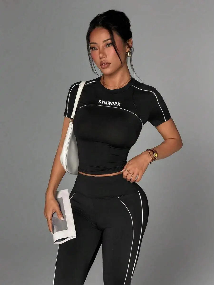 Dewbera Women's Yoga Two-Piece Set Tee and Flared Pants