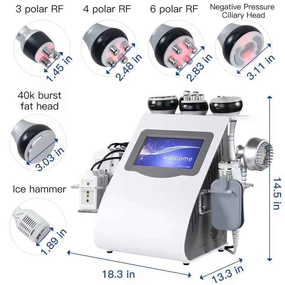 9 in 1 80K Cavitation Ultrasonic Body Slimming Machine Multi-Polar Skin Tightening Tool Facial Lift Machine