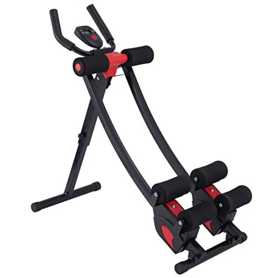 Home gym ab machine: steel frame black 4 intensity levels + digital display foldable core trainer for abdominal strength traini