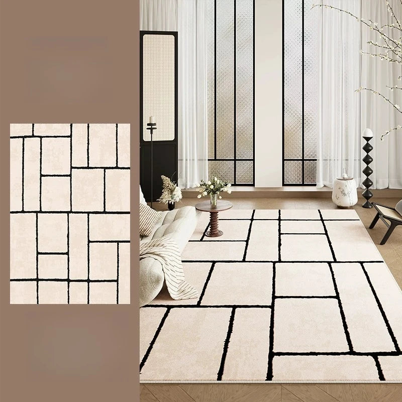 Retro Style Living Room Rug Washable Polyester Anti-Slip Floor Mat