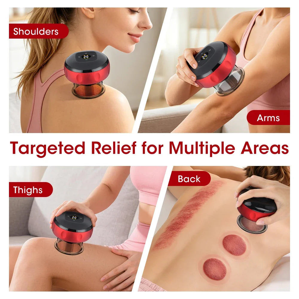 Smart Cupping Massager 12 Suction Levels Red Light Heating Digital Display One-Click Release 1800mAh Rechargeable Body Care