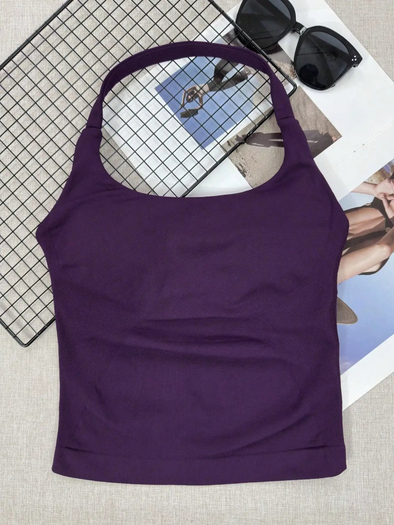 Seamless Long Camisole Sports Tank Top, Women, Built-In Removable Padded Bra, Yoga Workout Vest