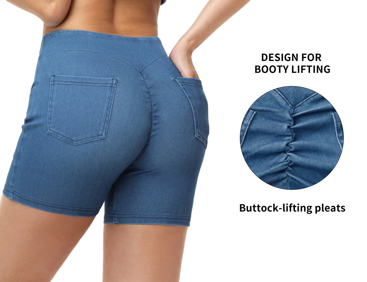 The Gym People Women High Waisted Stretch Denim Shorts