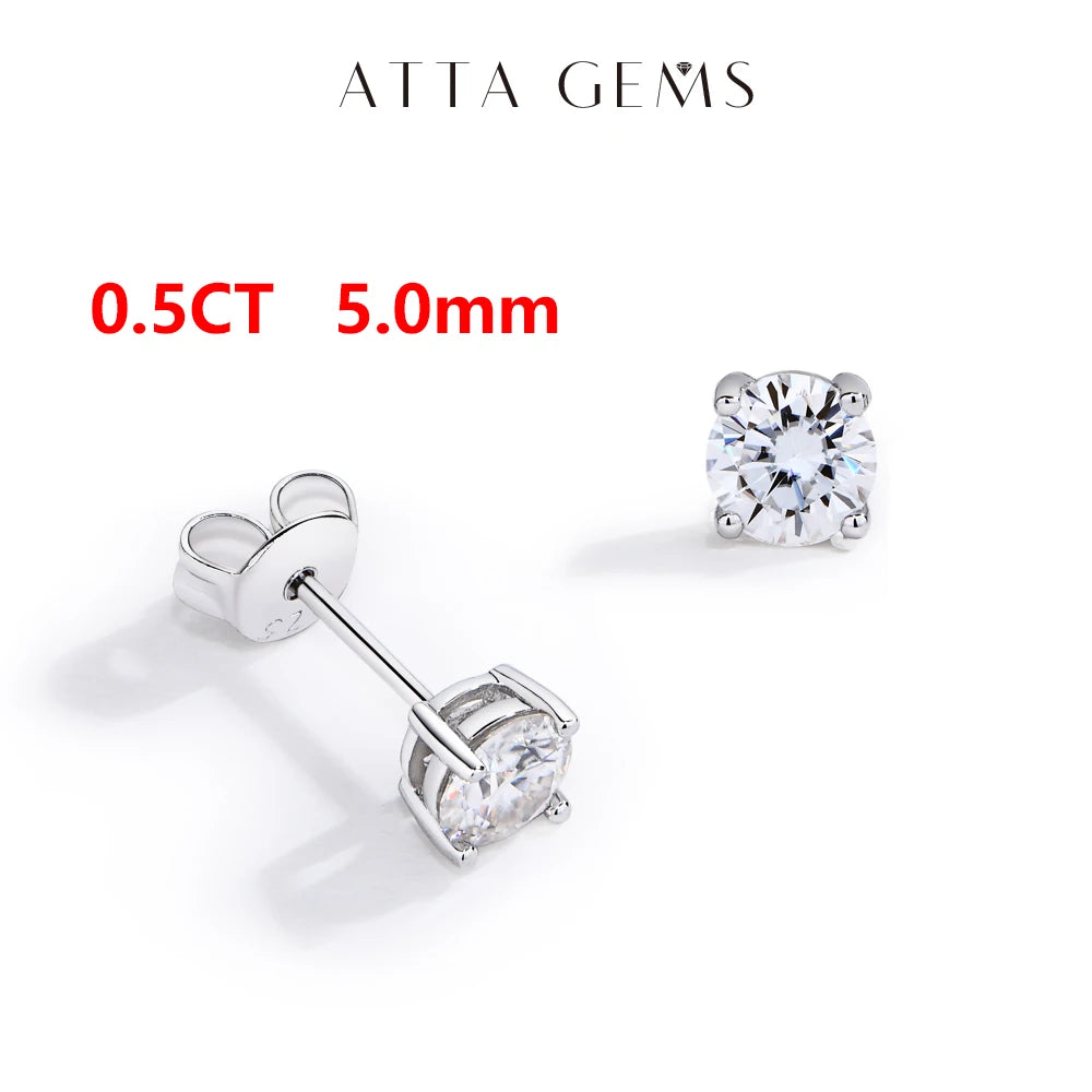ATTAGEMS Moissanite D VVS1 Four Claw Earrings 925 Sterling Silver