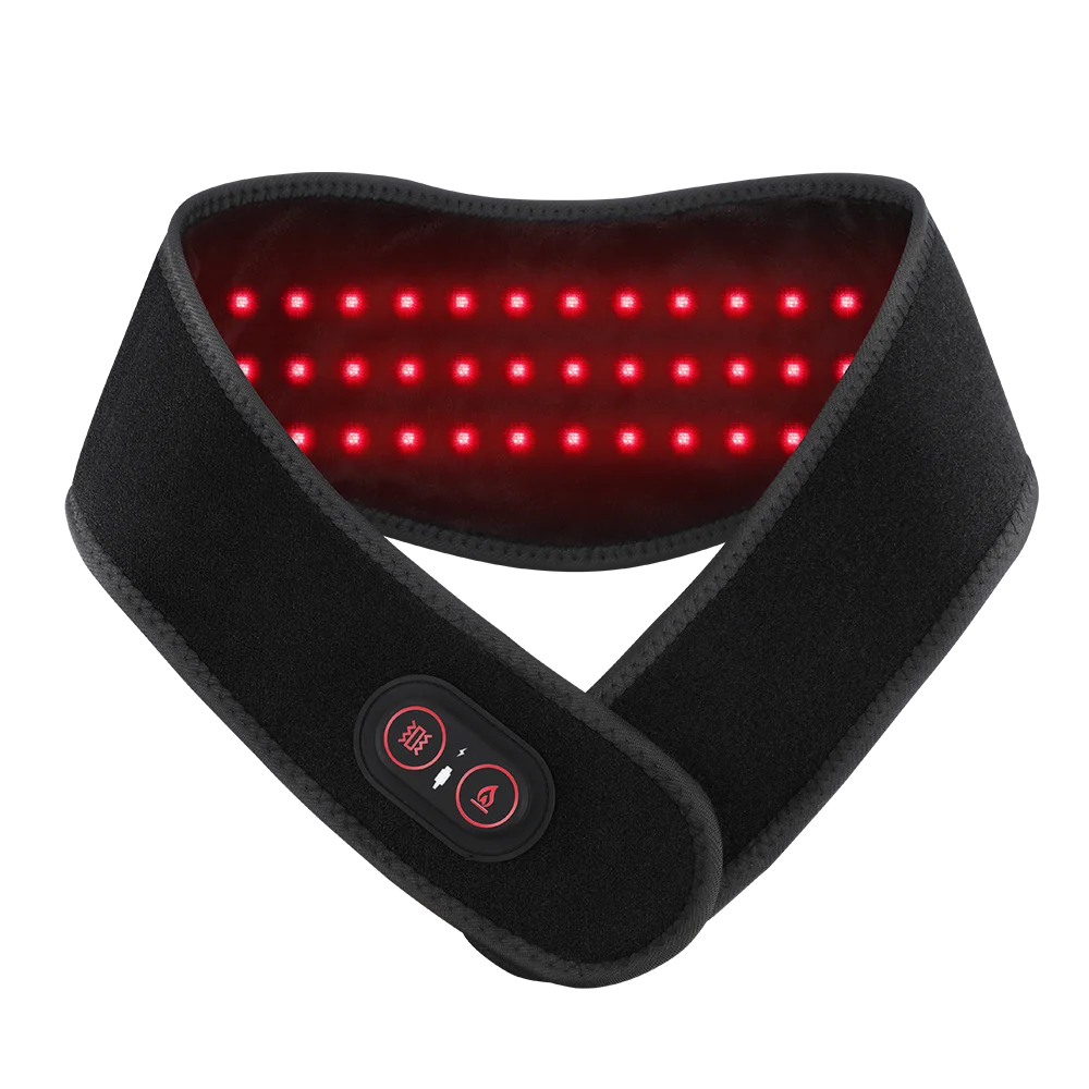 Red Light Therapy for Neck & Shoulder, 660nm & 850nm Infrared Massager with Heat Vibration, Cordless Portable Pain Relief Heated Pads