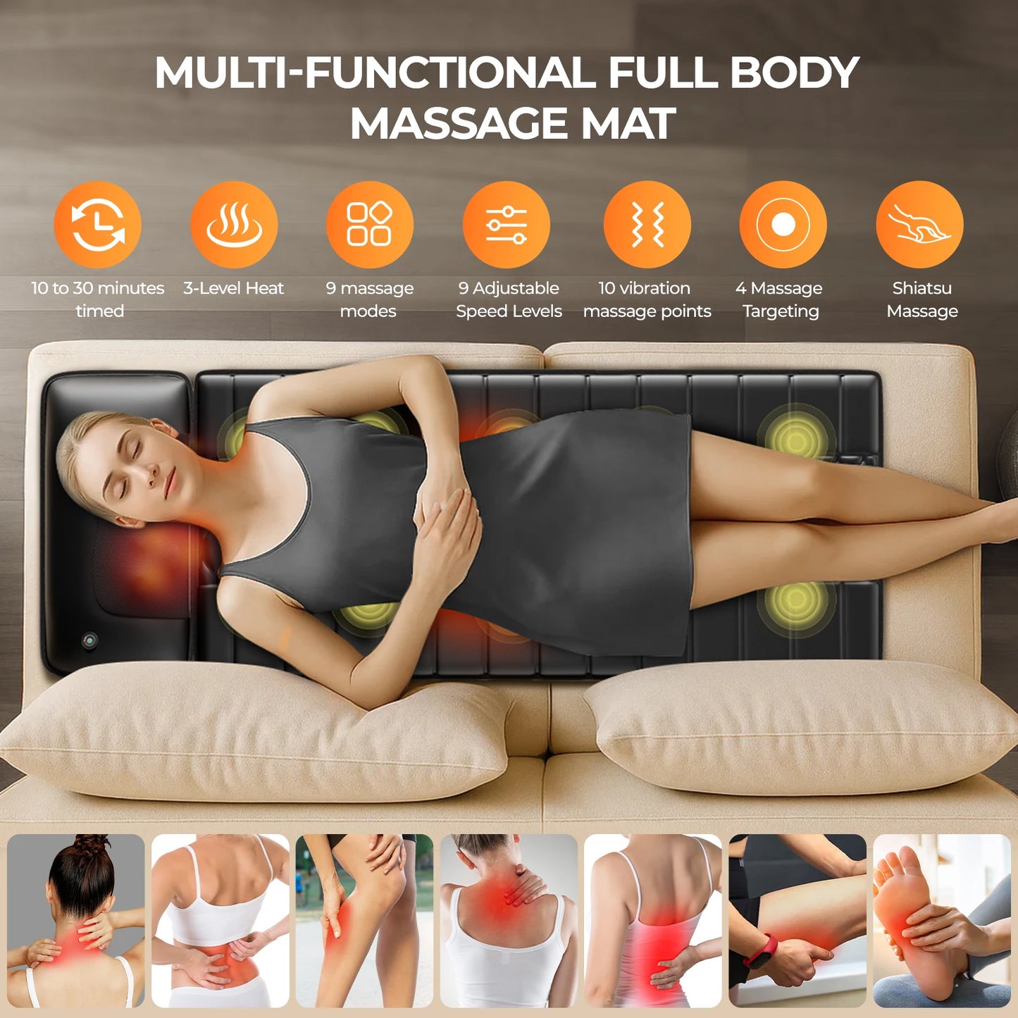 Homemassa Shiatsu Massage Mat With Heat And Detachable Pad