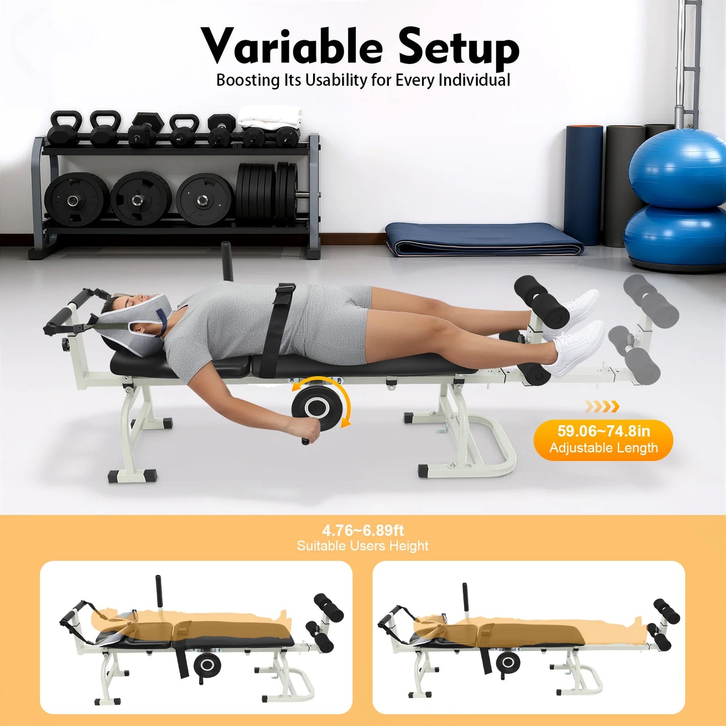 Inline Back Stretch Bench Cervical Traction Device With Handwheel