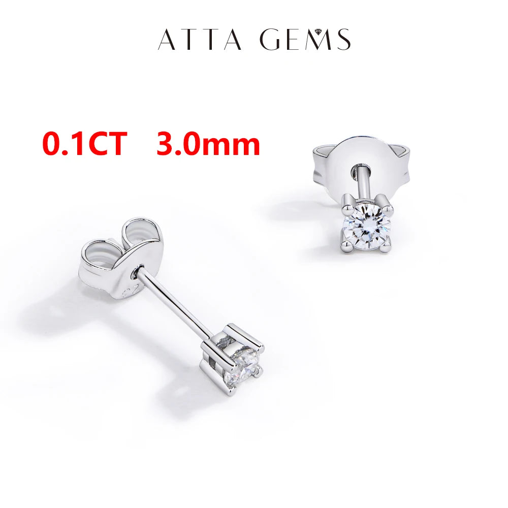 ATTAGEMS Moissanite D VVS1 Four Claw Earrings 925 Sterling Silver