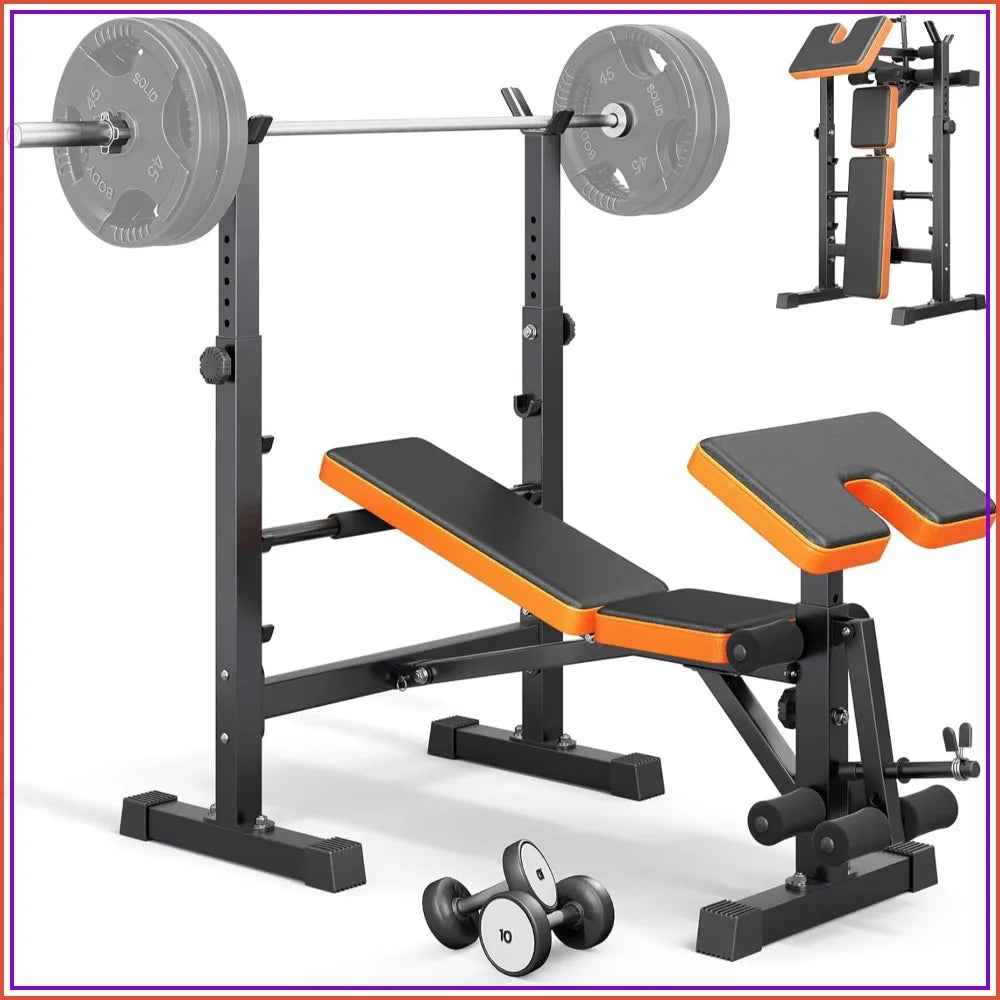 6In1 Weight Bench Set Leg Press Preacher Curl Squat Rack