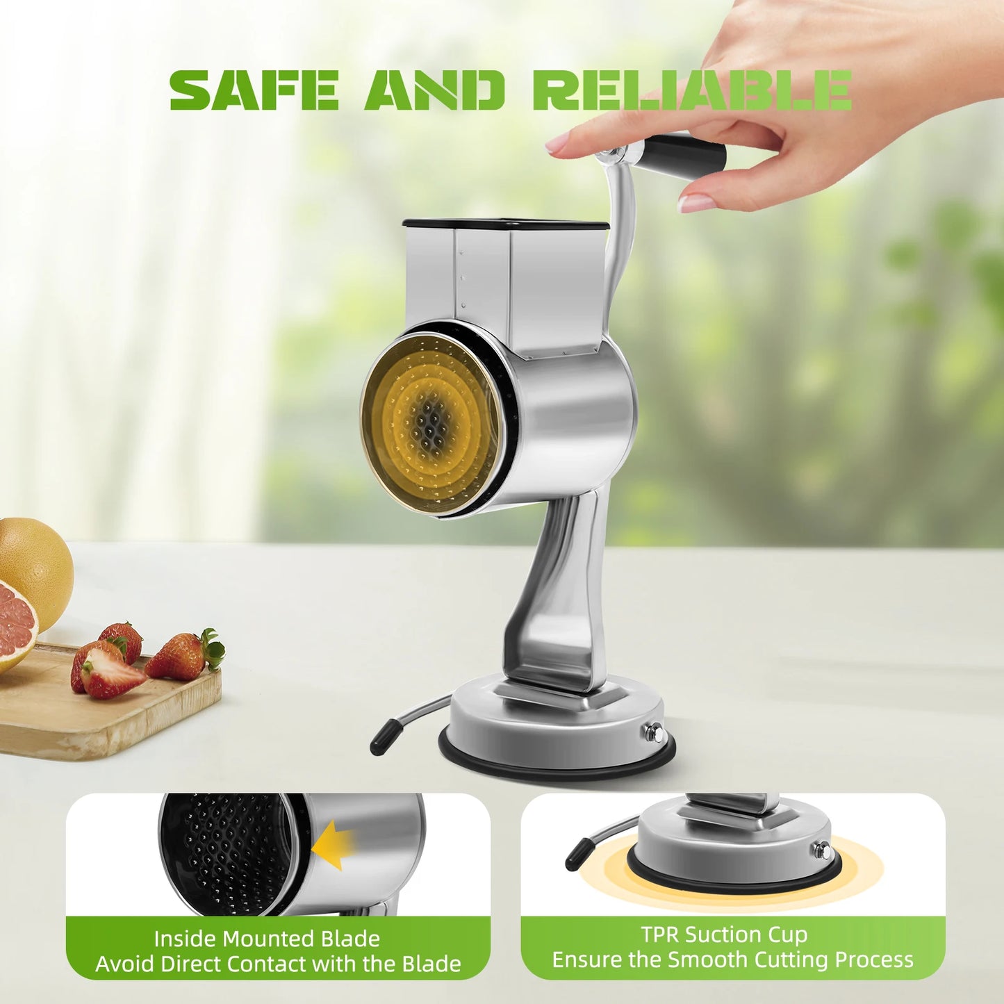 Five Blade Rotary Vegetable Grater With Suction Base Stainless Steel