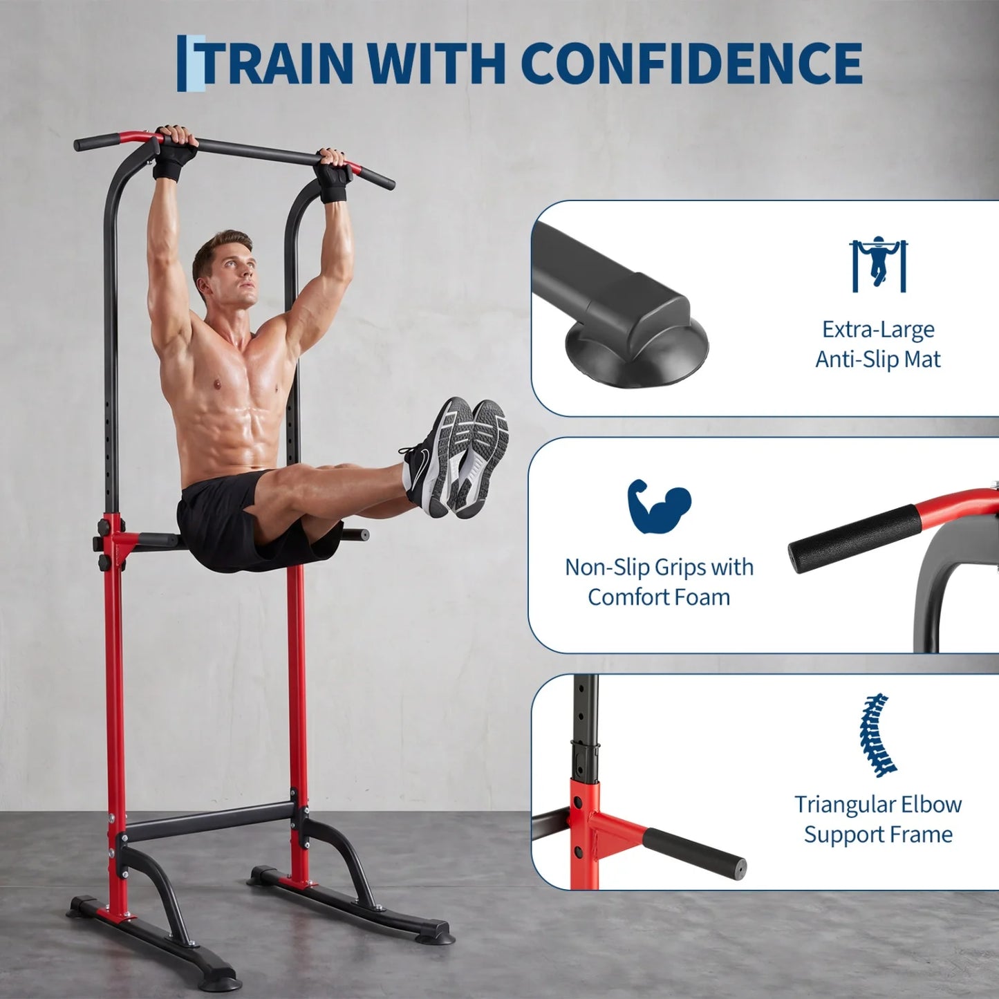 HiMISS Power Tower Adjustable Pull Up Dip Station Body Workout