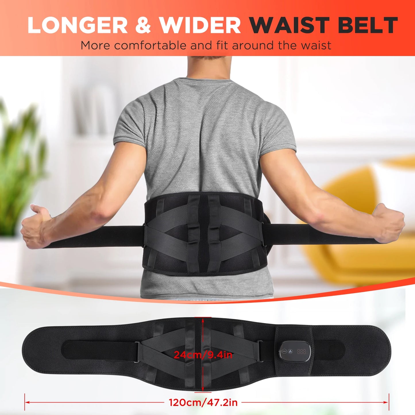 Hailicare 5-Speed Heated Waist Belt With Back Support And Massage