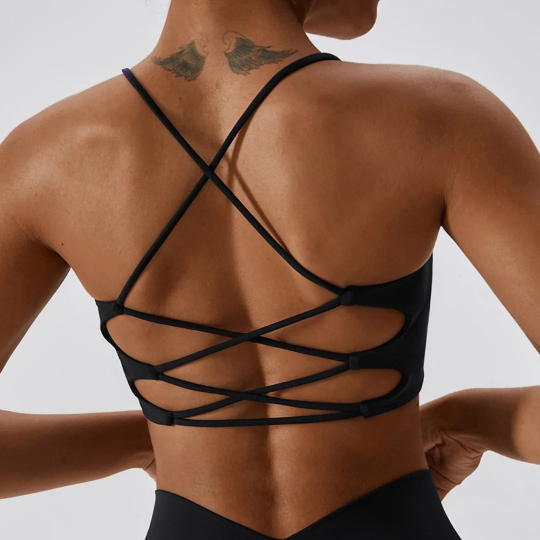 Women Crossback Sports Bra With Chest Pad For Yoga