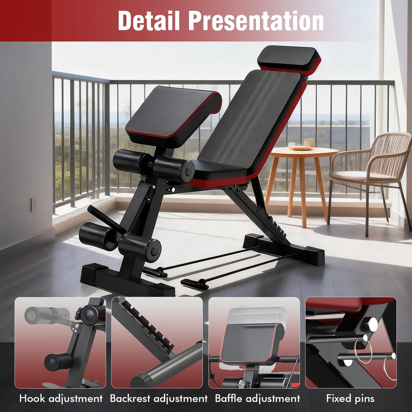 7 Level Foldable Weight Bench With Extended Headrest