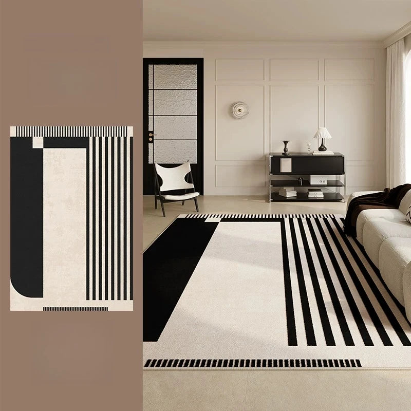 Retro Style Living Room Rug Washable Polyester Anti-Slip Floor Mat