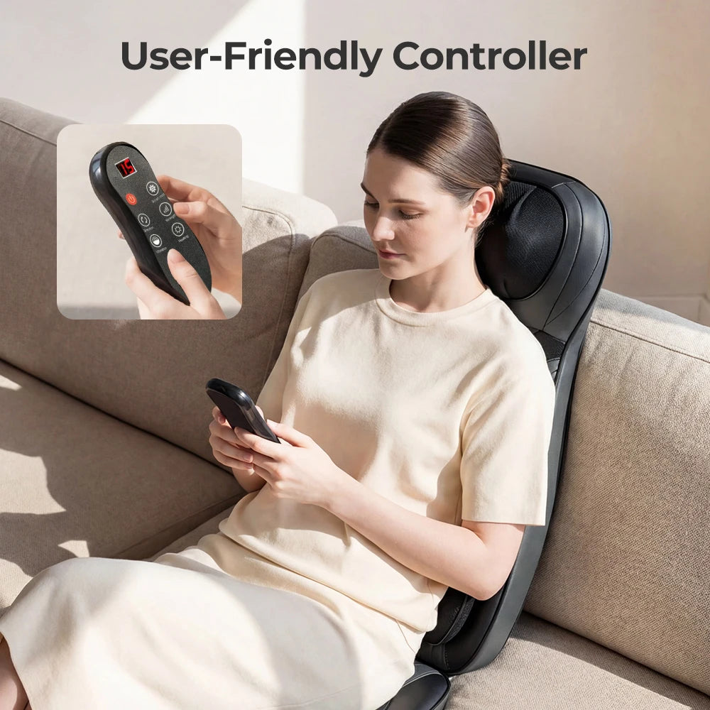 Shiatsu Neck Back Massager with Heat, Adjustable Massage Chair Pad Back Support Massage Seat Cushion for Full Body Massager Gifts for Dad Mom, Adjustable Intensity and Height for Office Chair and Home Use