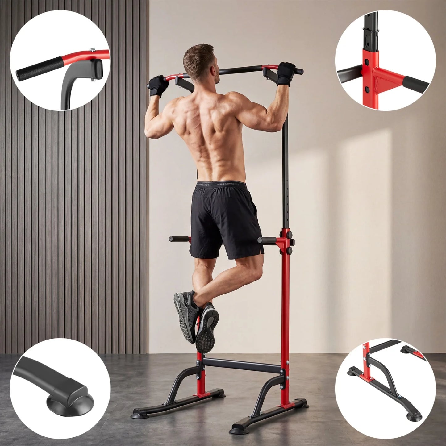 HiMISS Power Tower Adjustable Pull Up Dip Station Body Workout