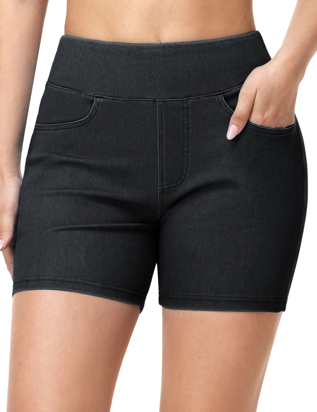 The Gym People Women High Waisted Stretch Denim Shorts