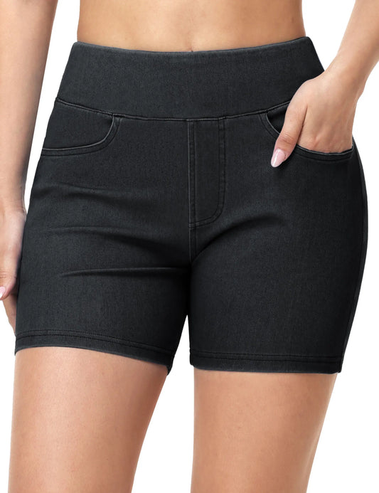 The Gym People Women High Waisted Stretch Denim Shorts